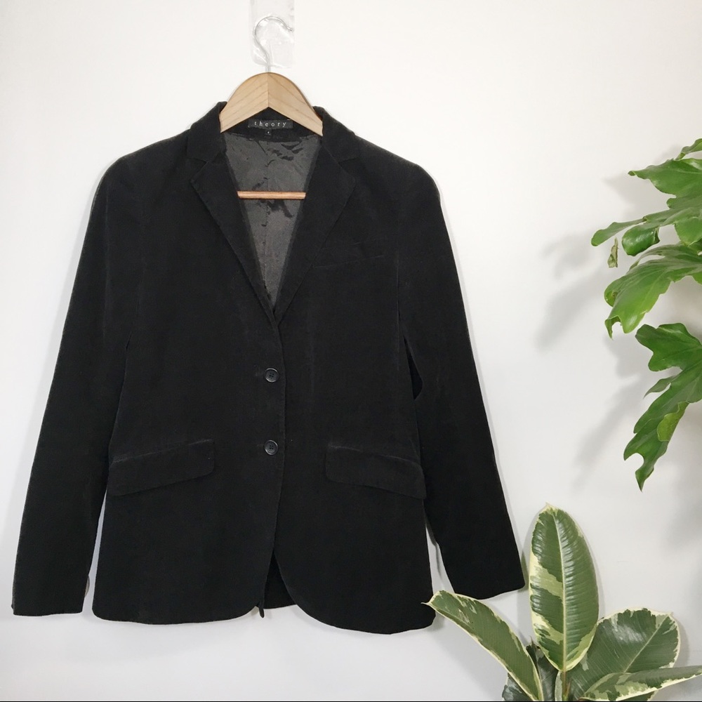 Theory Black Velvet Button Up Blazer